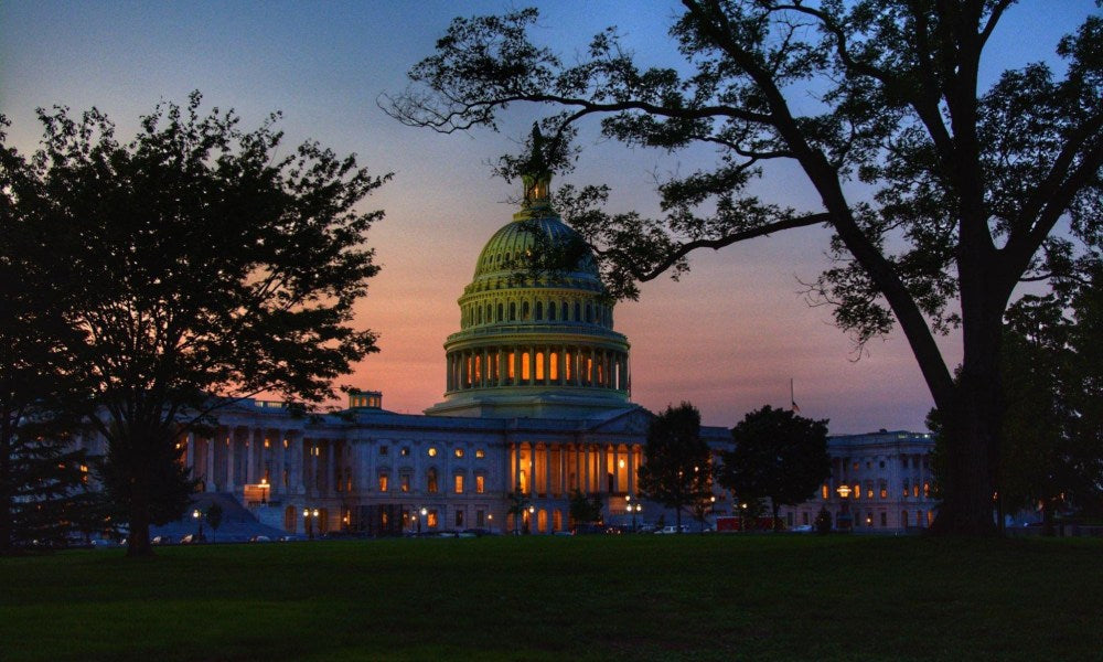 The White House lit up at sunset