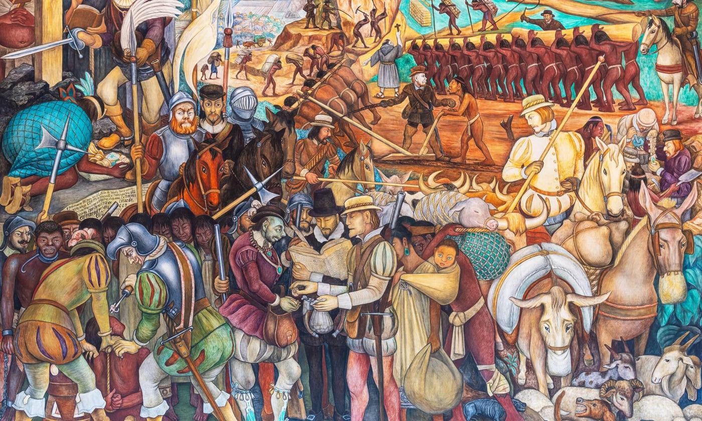 Painting depicting images of colonizers invading a country