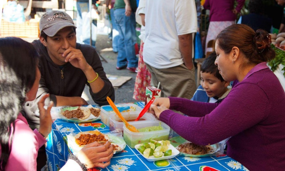 Family eating food in Mexico