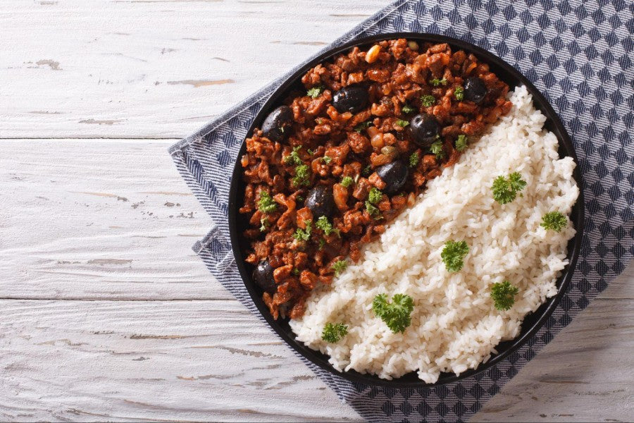 a bowl of picadillo and rice